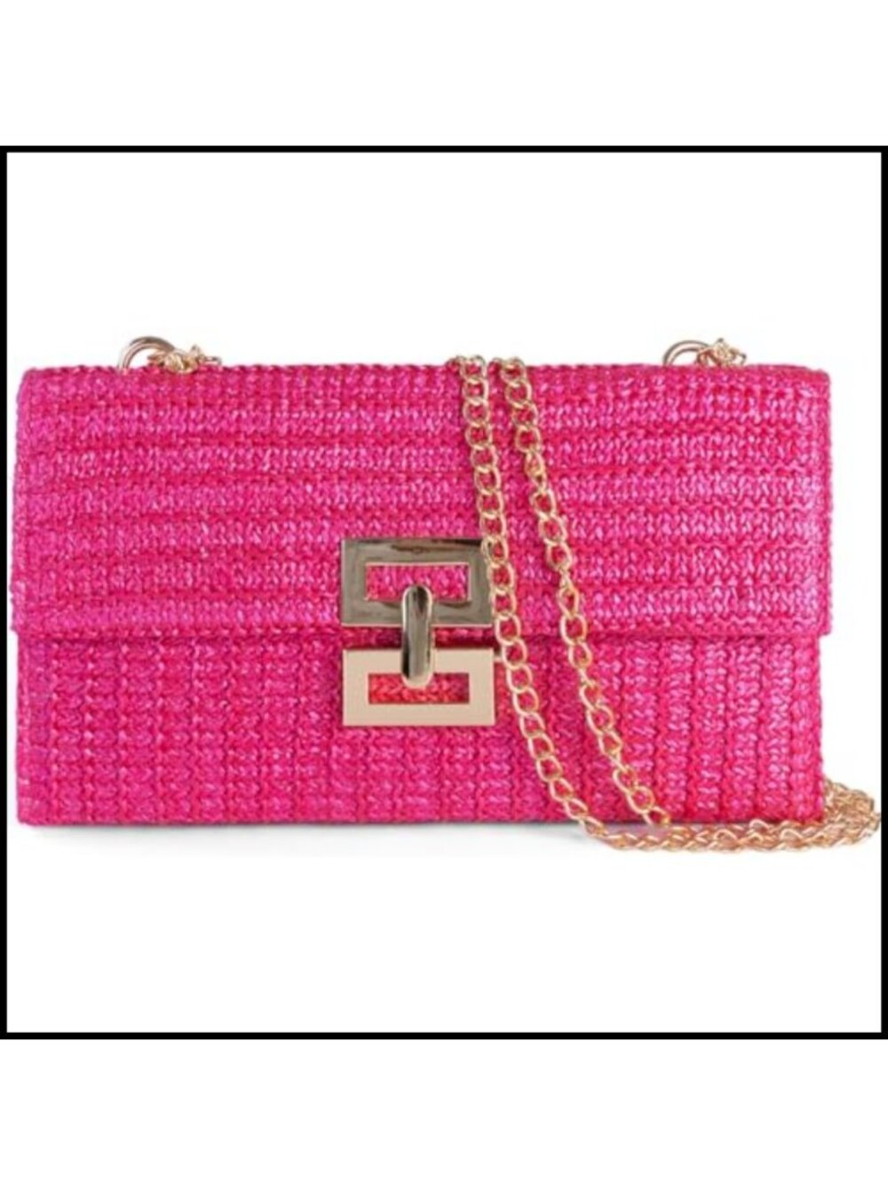 Straw Woven Clutch Crossbody Bag Chain Strap Evening Purse